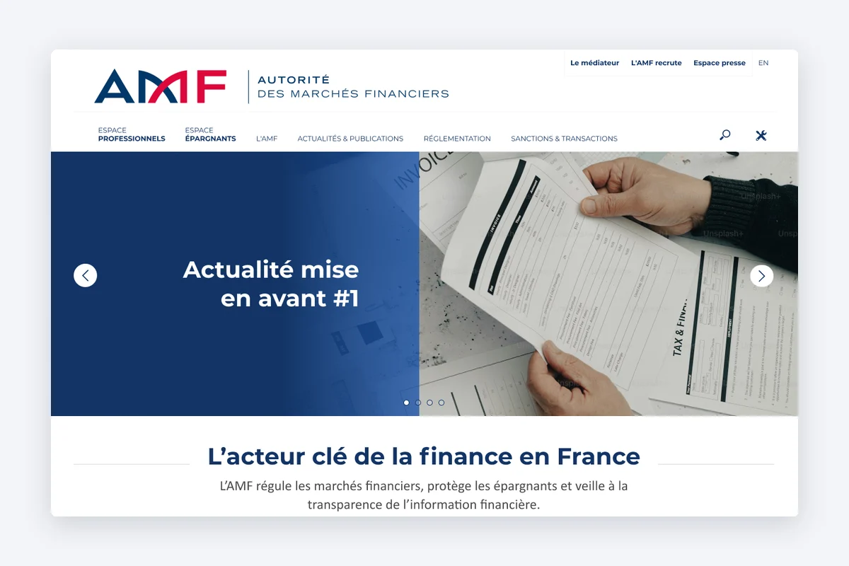 Nouvelle page d’accueil de l’AMF sans les boutons doublons